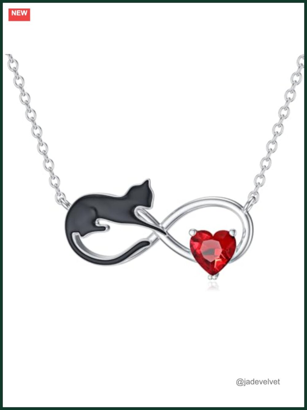 Reaii Natural Garnet Black Cat Necklace 925 Sterling Silver Infinity Pendant